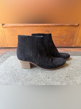 Vince Black Suede Ankle Booties with Stacked Heel